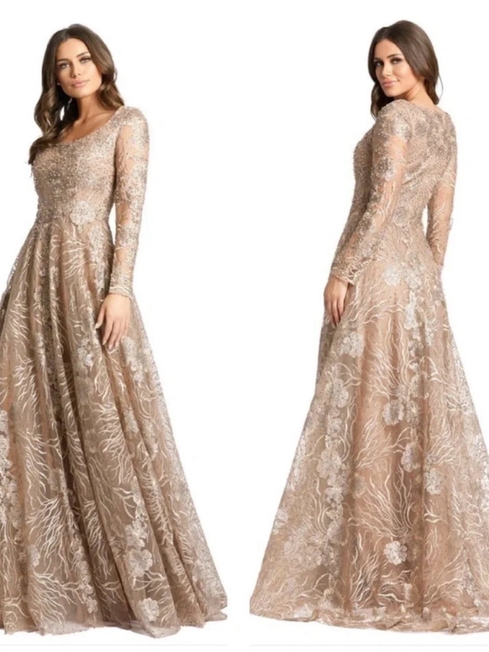 Mac Duggal 20285D Vintage Gold Rhinestone Beaded Evening Gown Size 8, org $798